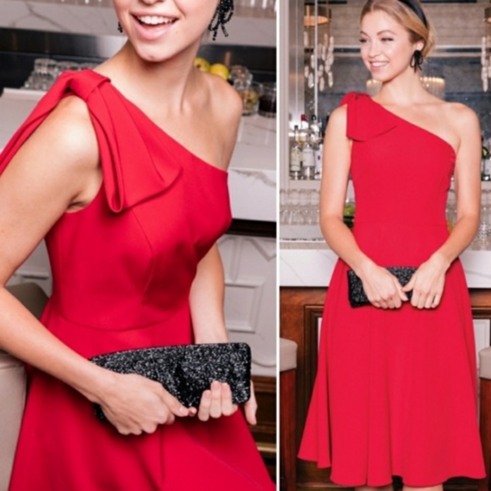 Gal Meets Glam Red One-Shoulder Midi Cocktail Dress